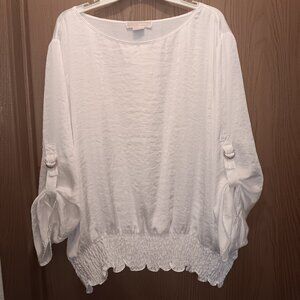 MICHAEL Michael Kors MMK women's plus size silky white blouse shirred waist 3X